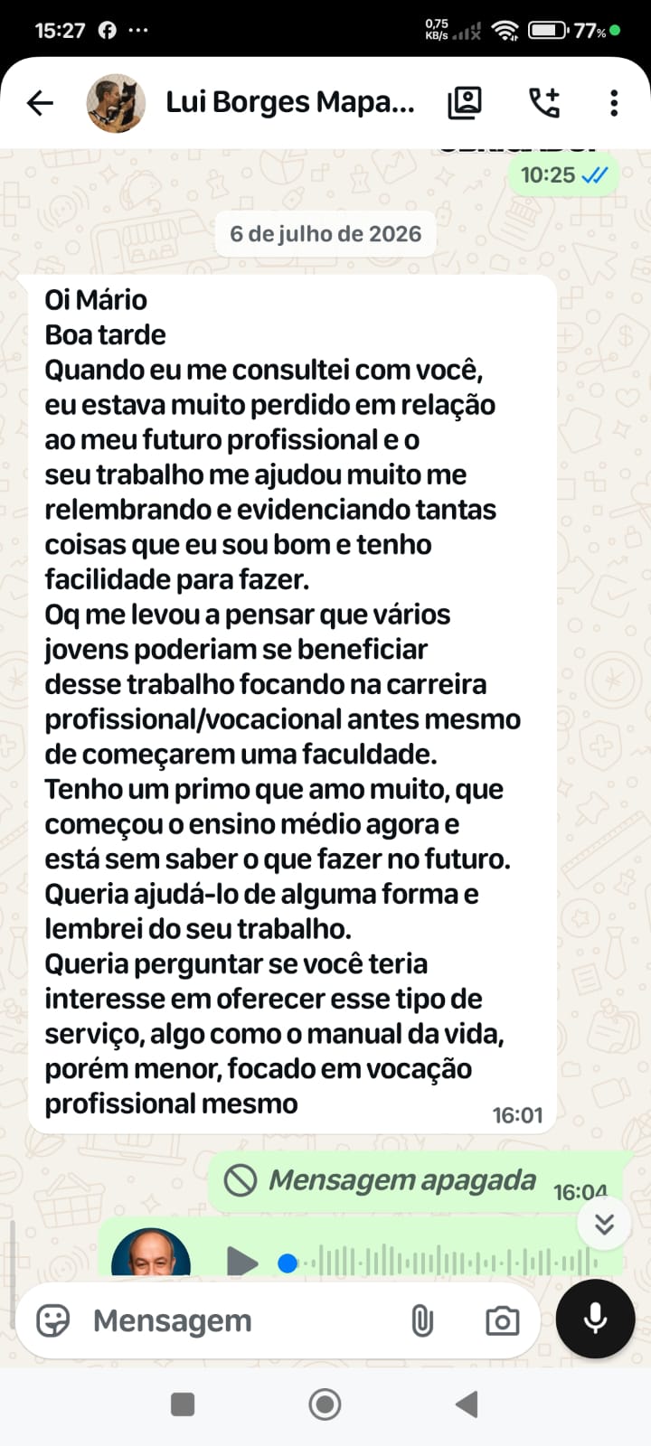 Registro original de depoimento de Lui Borges